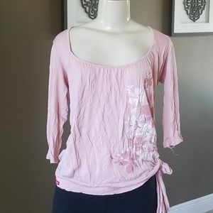 Floral Deep Cleavage 3/4 Sleeve Shirt